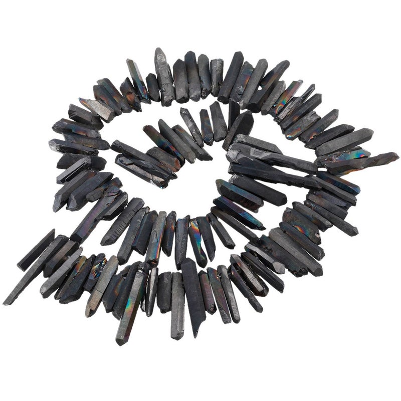 SUNYIK Black Titanium Coated Crystal Points Quartz Rough Sticks Spikes Point Beads 15 inch Strand Drilled - Image 1